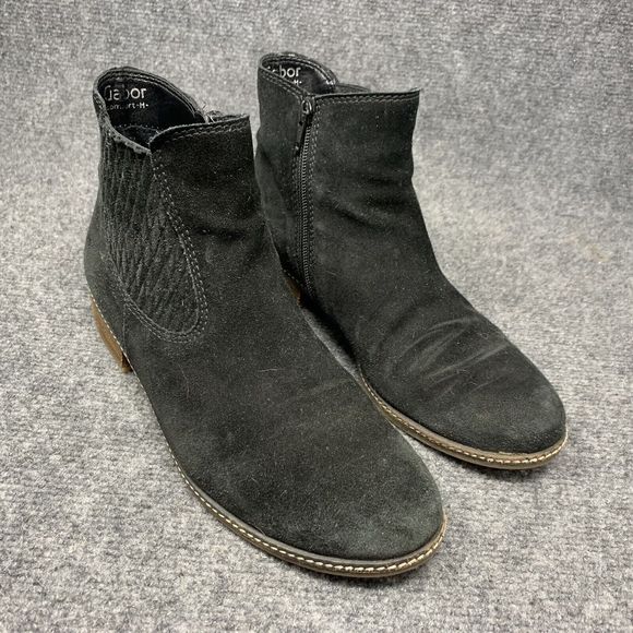Gabor Shoe Boot Leather Suede Women Sz UK 6  US 8.5 Black Low Stack Heel - Picture 1 of 12